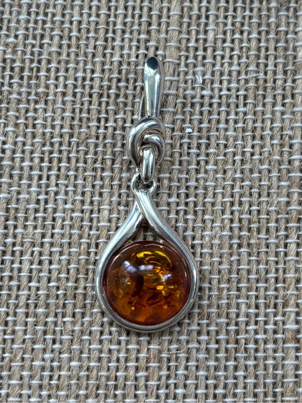 Cognac Amber Teardrop Pendant Sterling Silver